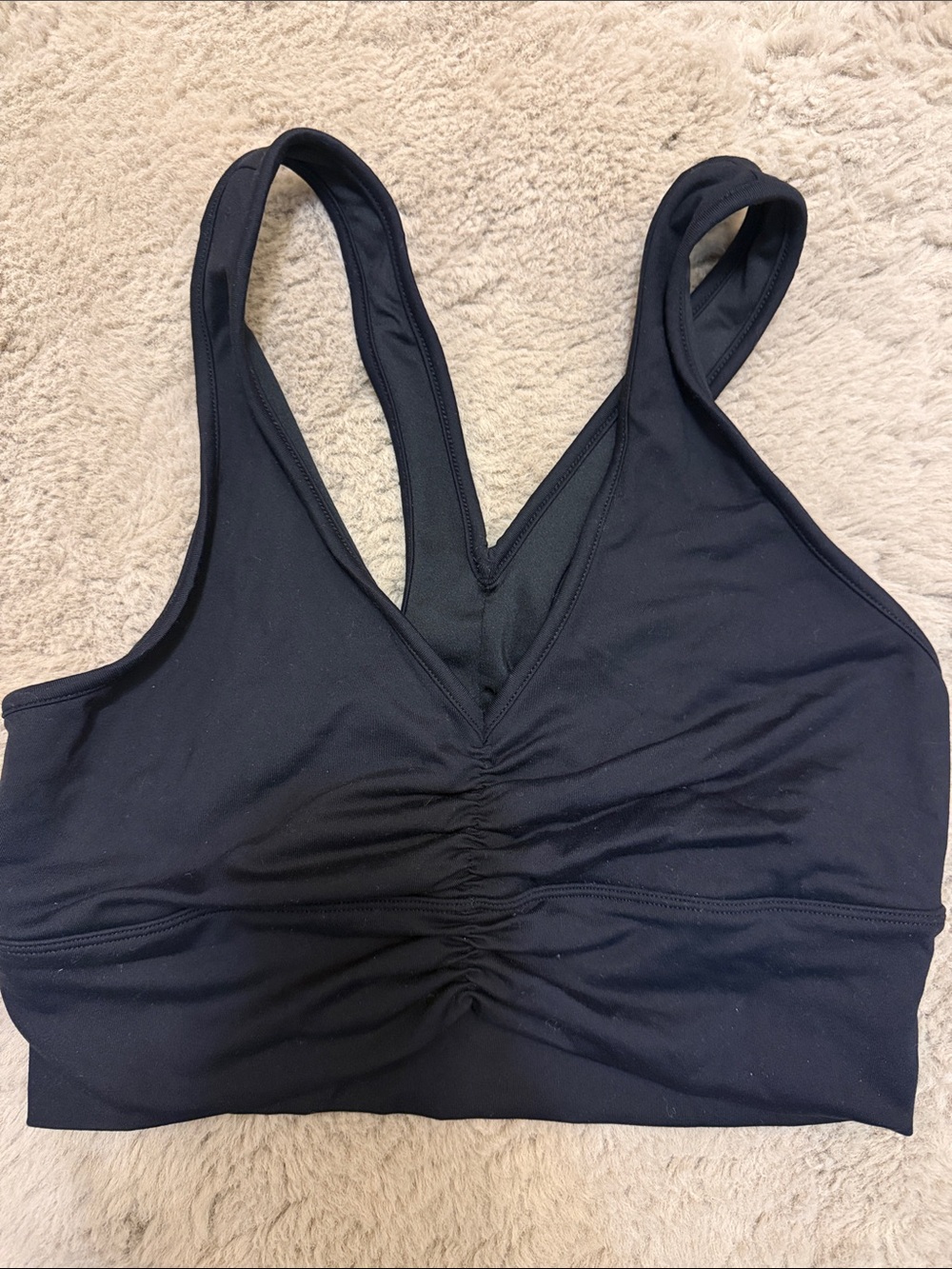 ALO Black Ruched V-Neck Sports Bra